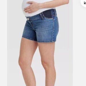 Isabel Maternity Blue Denim Jean Shorts Womens Side Panel Stretch Comfort